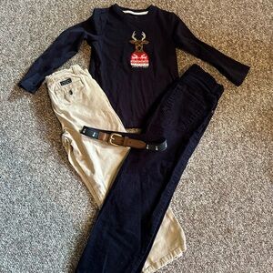 Janie and Jack Boys Lot of 4 size 5/6 Pants and Shirt with 3T Belt